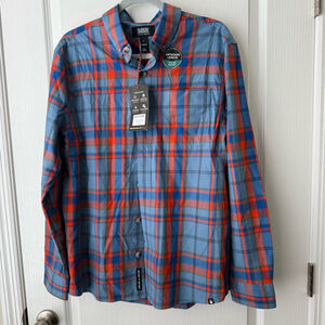 NEW Men's Alaskan Hardgear Button-Up Shirt Size M Blue Orange Plaid